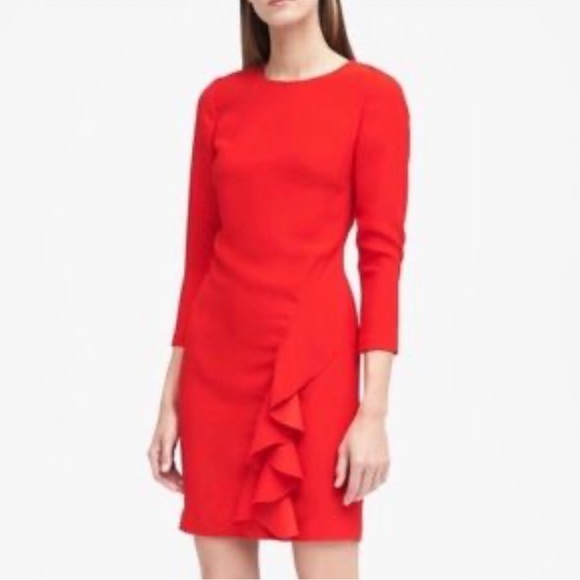 Banana Republic Red Sheath Dress with Side Ruffle - Picture 1 of 11
